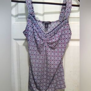 WHITE HOUSE BLACK MARKET TANK TOP GATHERED BUST MEDIUM GEOMETRIC